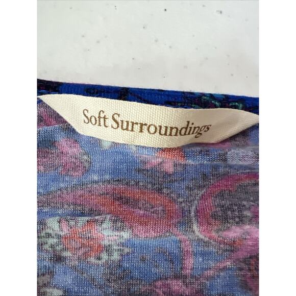 Soft Surroundings Womens 2x BoHo Top Tamuri Tunic Blue Floral Beaded Blouse XXL - Picture 11 of 14